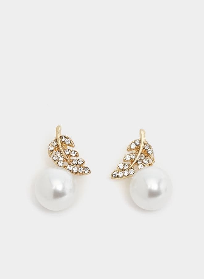 Styli Leaf Chic Faux Pearl Drop Earrings for Women - Image 1