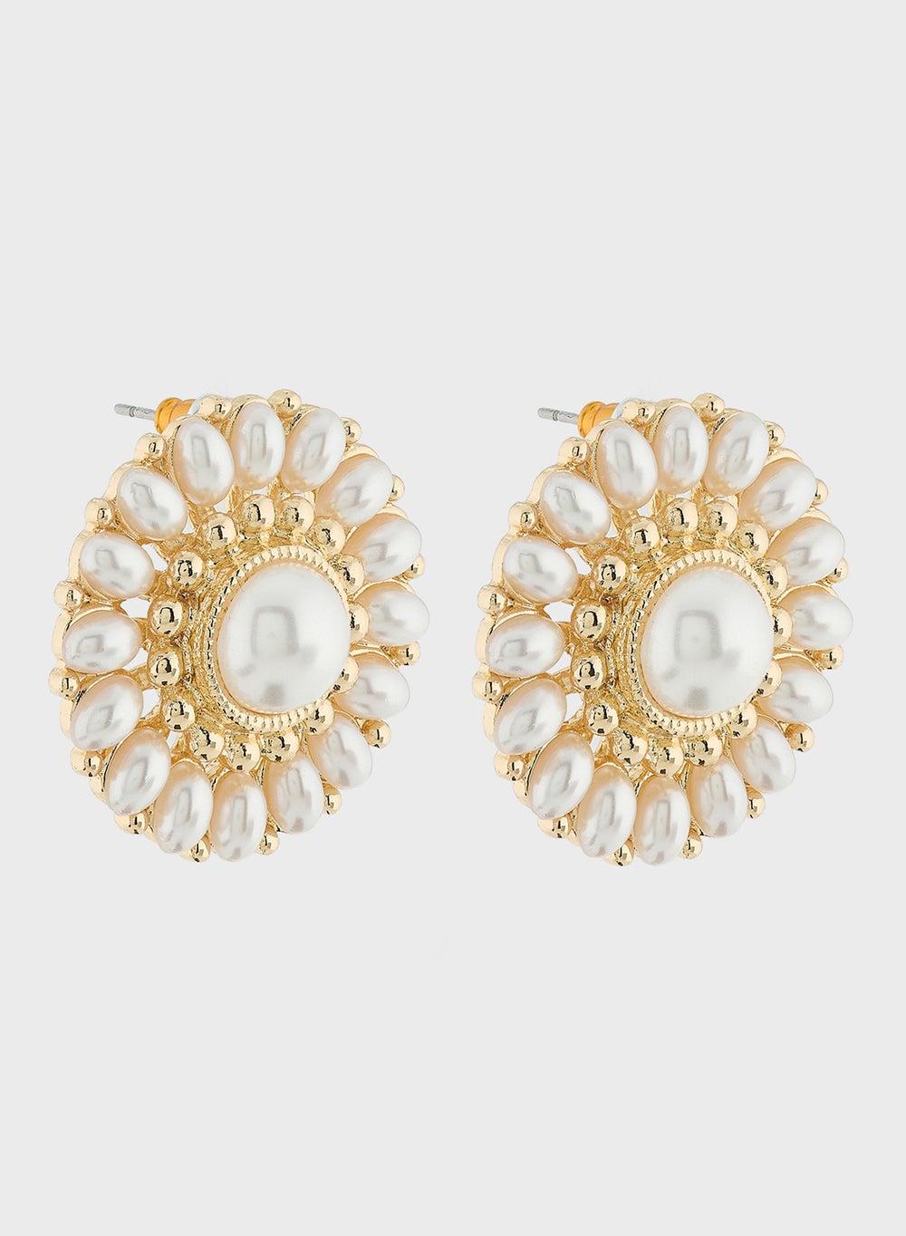 Khizana Pearl Floral Elegance Stud Earrings - Image 1