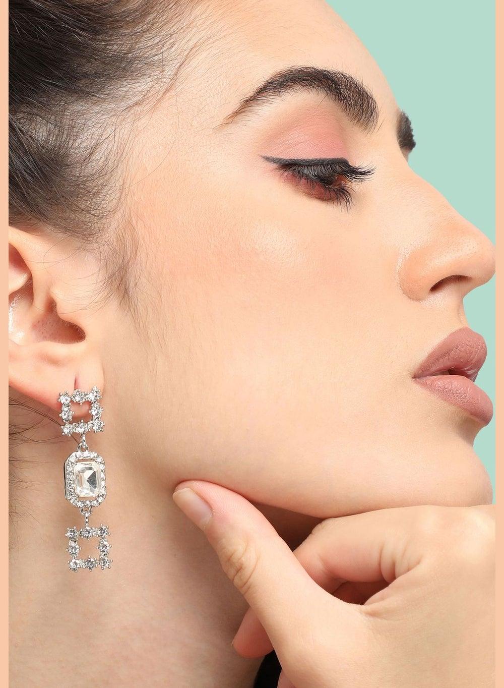 SOHI Gold-Plated Stone Drop Earrings - Elegant Party Wear - Image 1