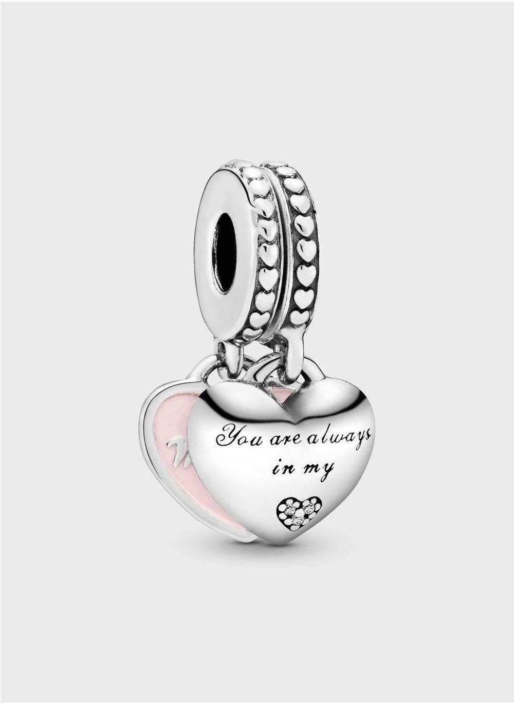 PANDORA Sterling Silver Split Heart Charm – Mother & Daughter - Image 1