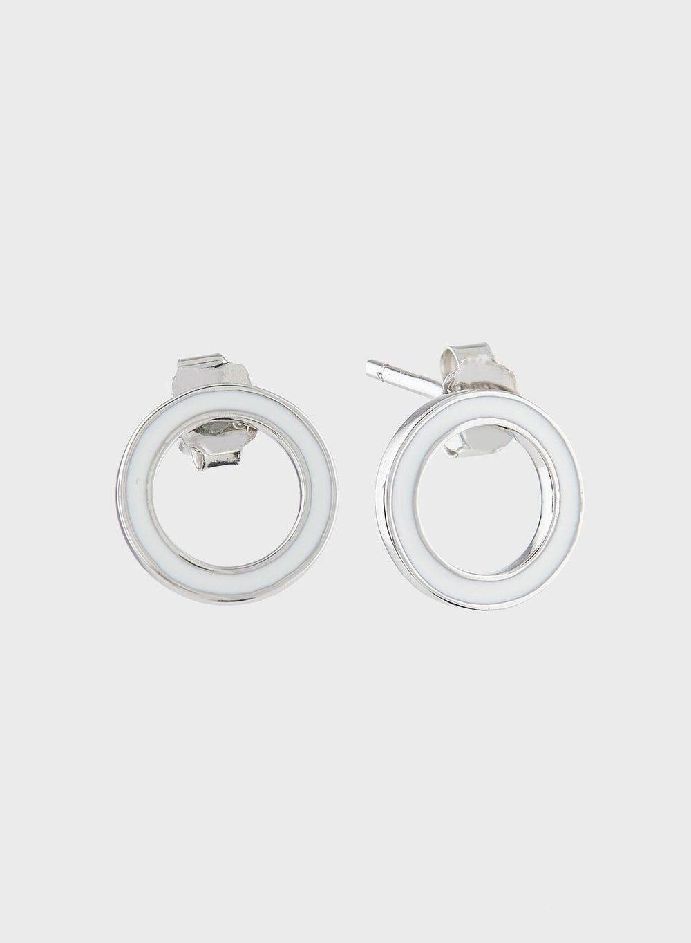MOMNT Chic White Enamel Circle Earrings for Women - Image 1