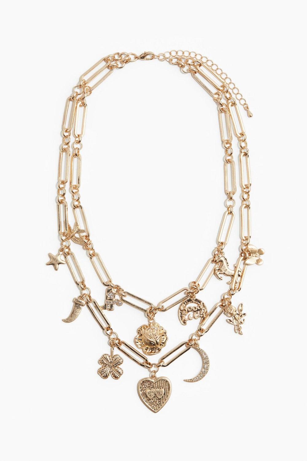 H&M Chic Two-Strand Gold-Tone Charm Necklace - Image 1