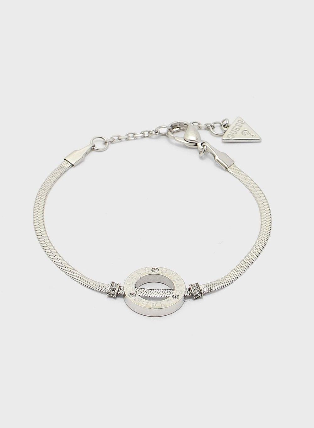 GUESS Silver-Tone Logo Charm Bracelet with Faux Stones - Image 1
