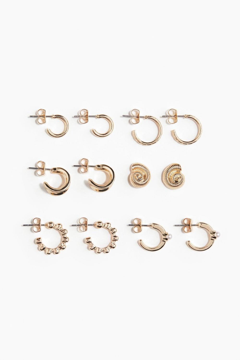 H&M Chic 6-Pair Earrings Set - Gold-Tone Versatility - Image 1