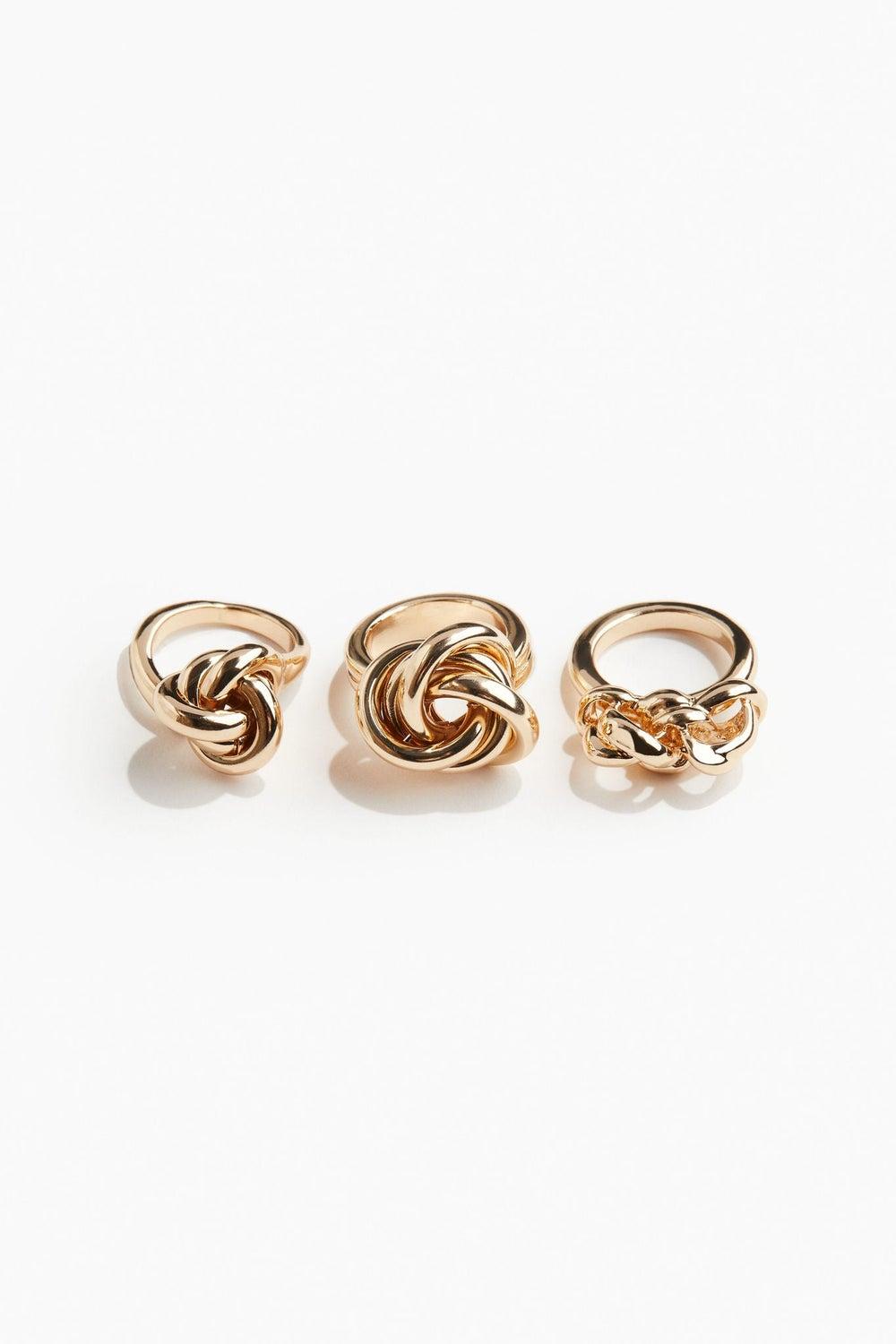 H&M Gold-Tone 3-Pack Knot-Detail Rings for Stylish Women - Image 1