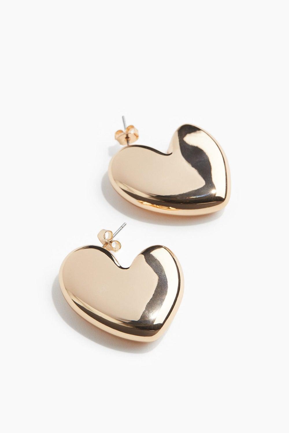 H&M Elegant Heart-Shaped Metallic Earrings - Image 1