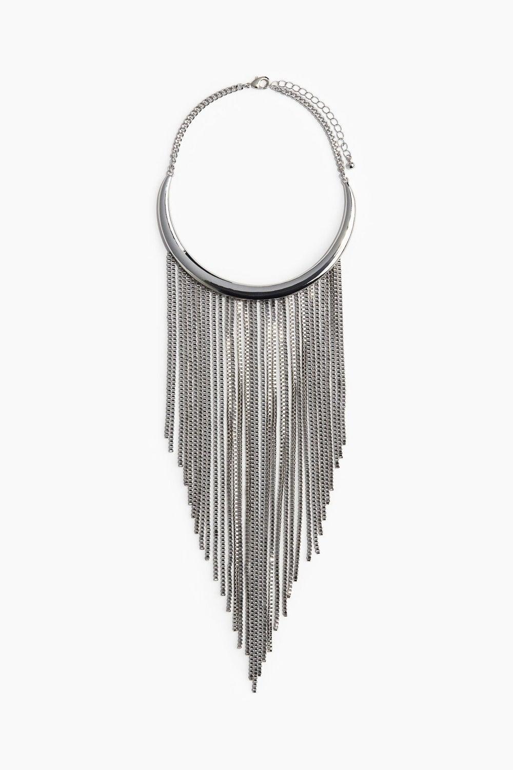H&M Elegant Fringed V-Shape Statement Necklace - Image 1