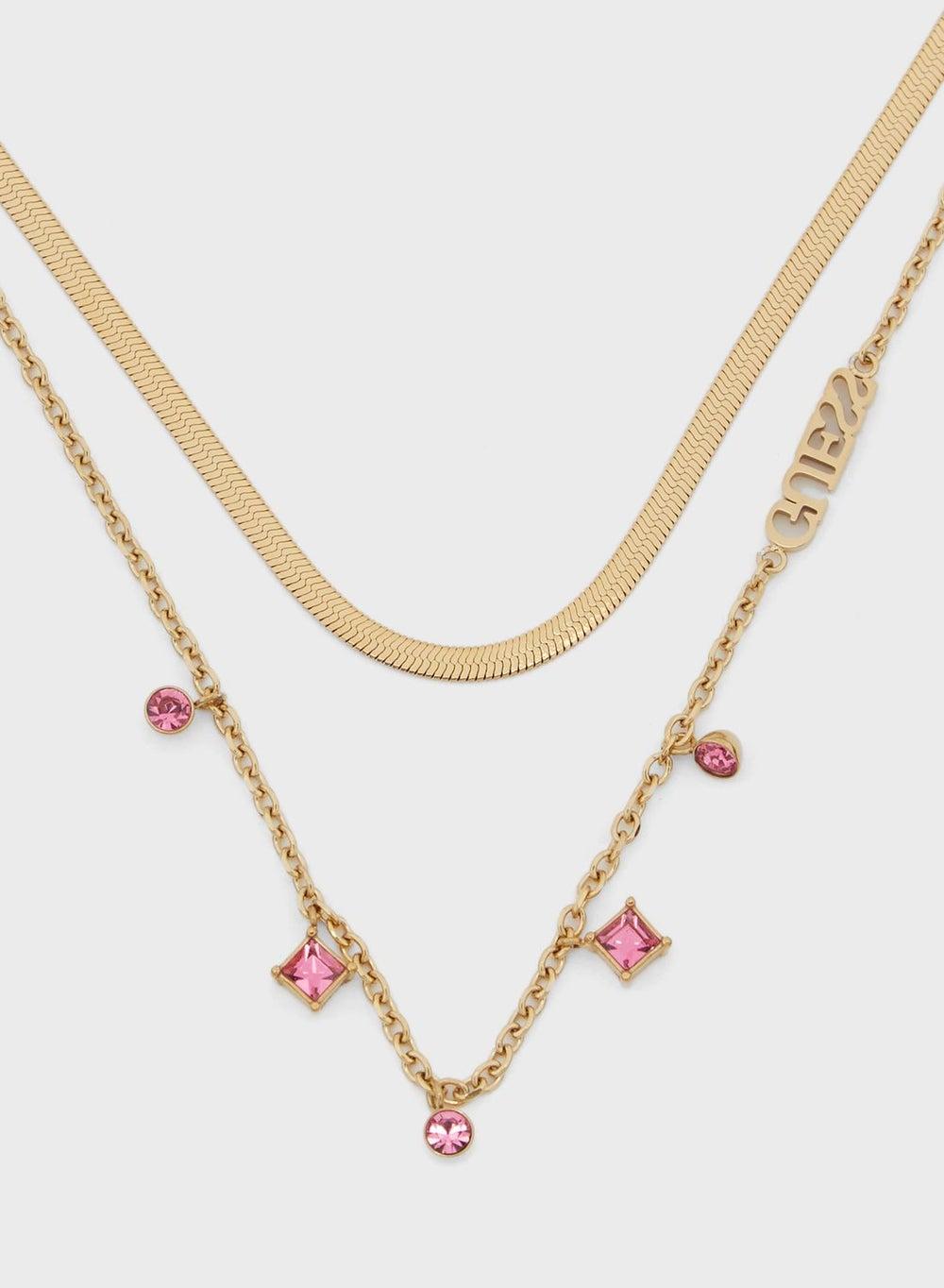 GUESS Double Chain Necklace with Faux Stone Charms - Image 1