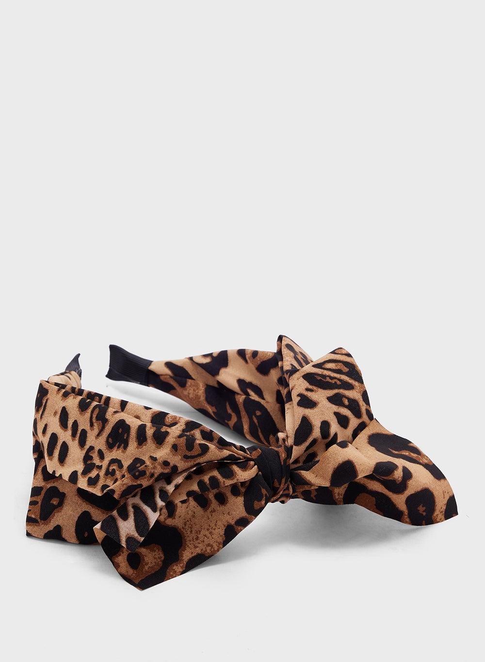Ginger Leopard Print Oversized Bow Headband - Image 1