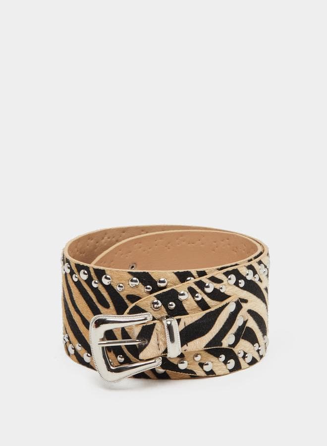 Styli Zebra Print Women's Belt with Studded Detail - Image 1