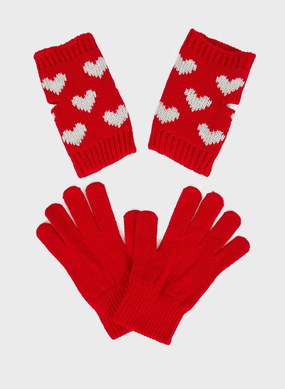 DeFacto Heart Printed Knitwear Gloves for Women - Image 1