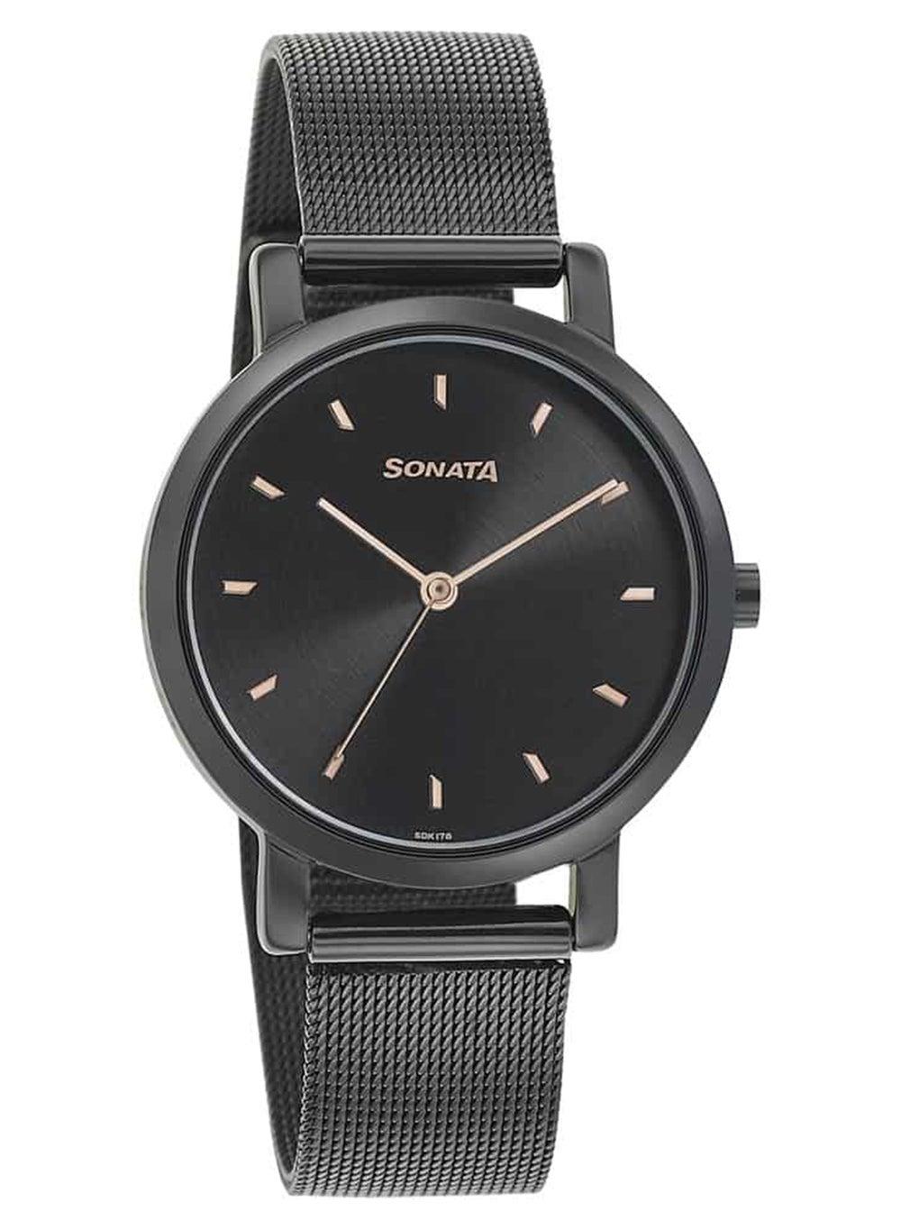 Sonata Onyx Black Elegance Women's Stainless Watch 8164NM02 - Image 1