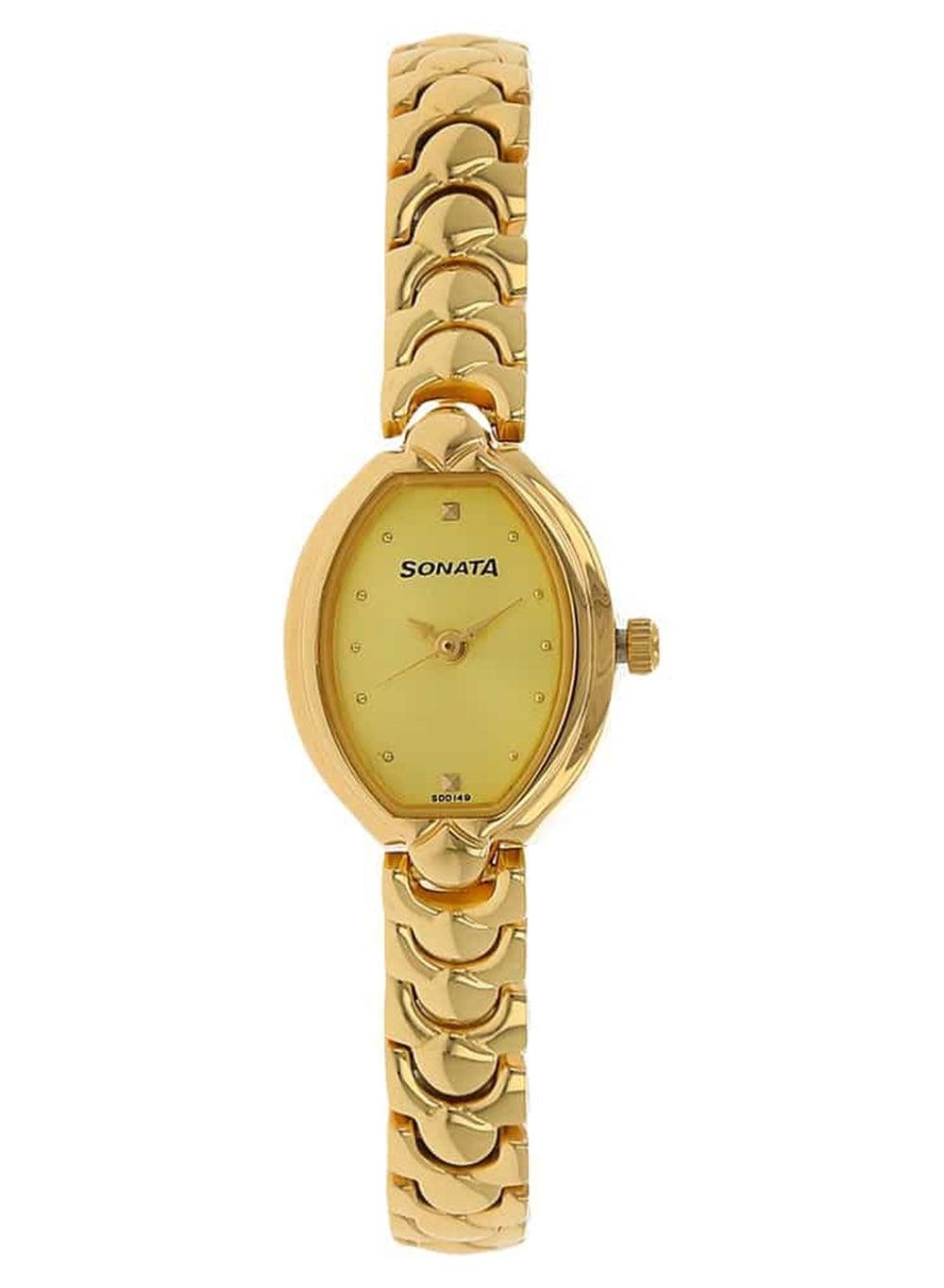 Sonata 8107YM02 Elegant Oval Gold Analog Watch - 28mm - Image 1