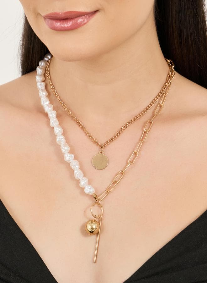 Styli Faux Pearl Accent Chain Necklace Duo for Women - Image 1