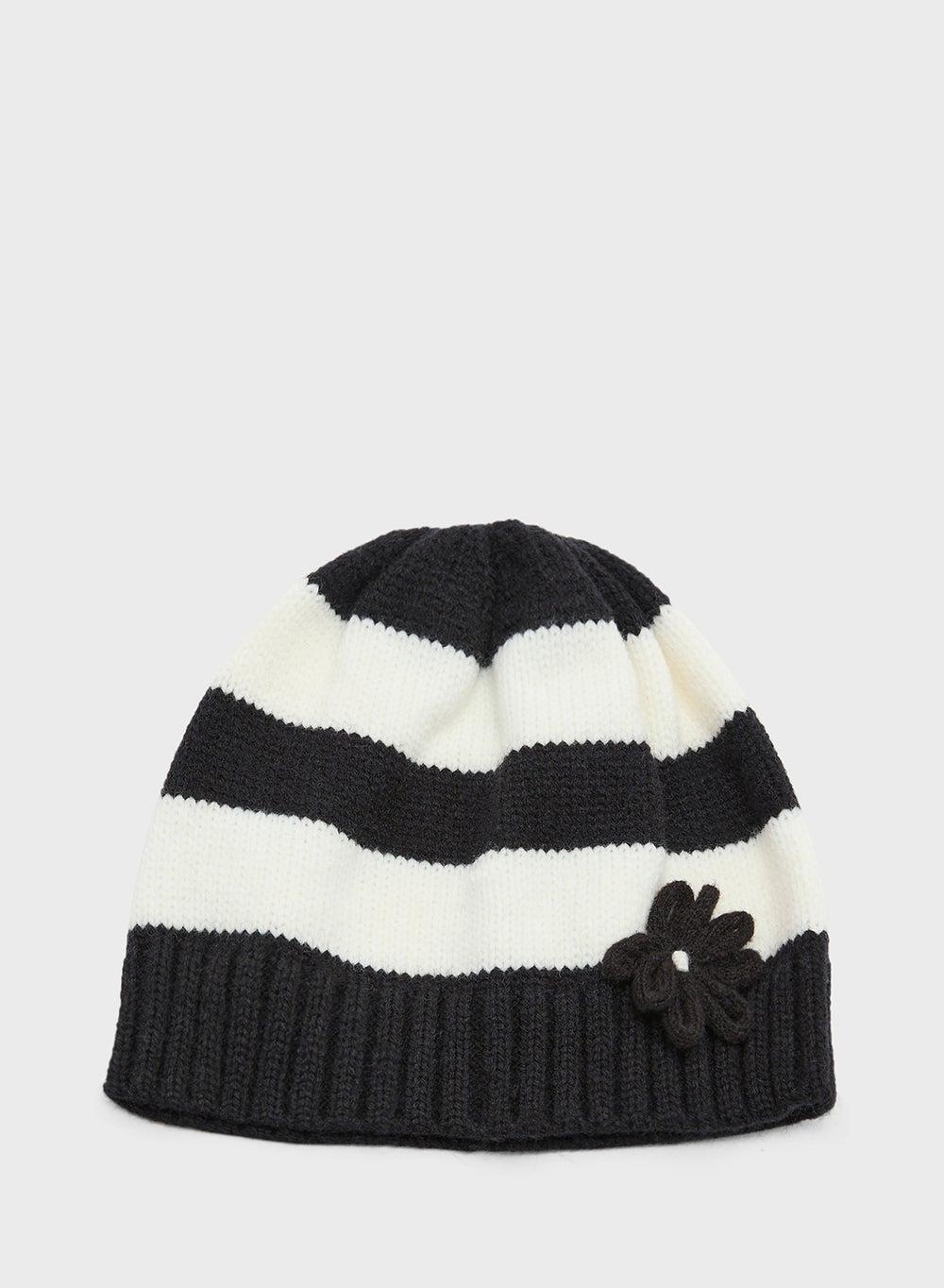 Chic Ginger Striped Floral Beanie - Winter Elegance - Image 1