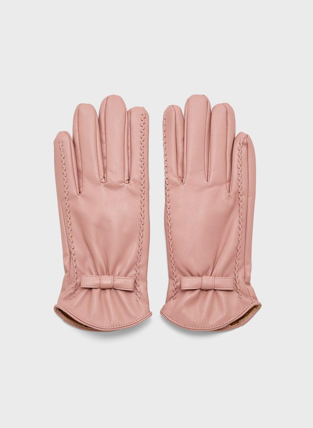 Ginger Chic Faux Leather Bow-Detailed Winter Gloves - Image 1