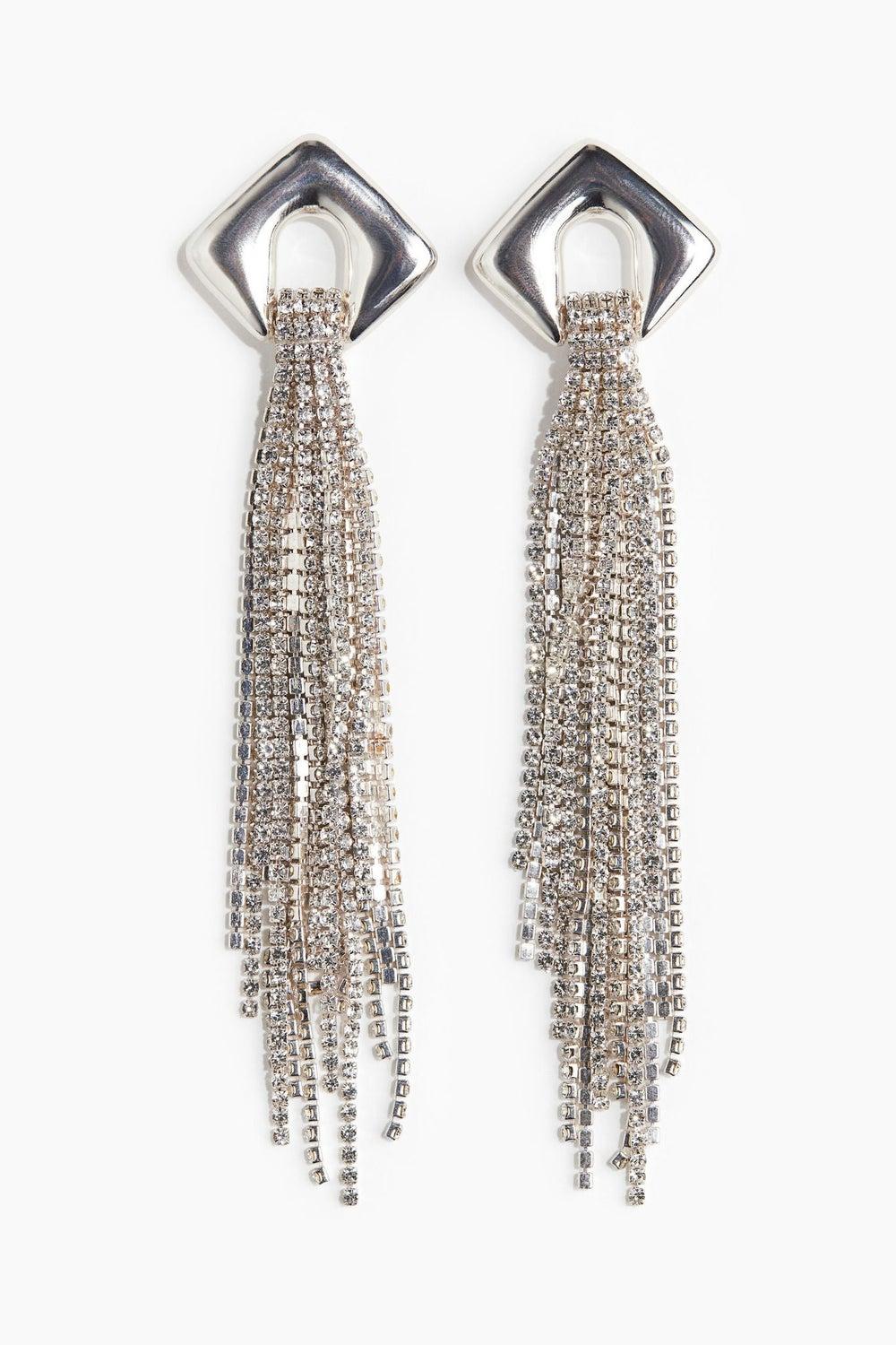 H&M Elegant Rhinestone-Chain Cascade Earrings - Image 1