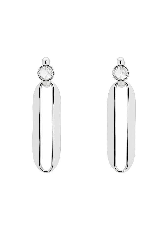 Karen Millen Crystal Ellipse Drop Earrings - Silver Elegance - Image 1