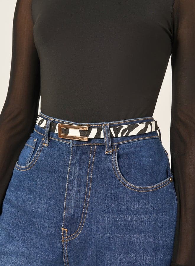 Styli Zebra Print Women's Belt with Chic Buckle Detail - Image 1