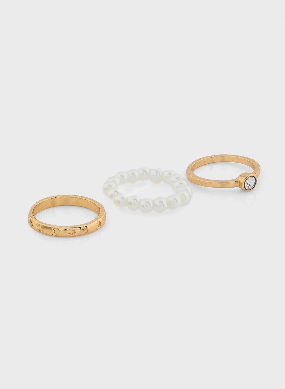 ELLA 3-Pack Elegant Pearl Mix Rings for Women - Image 1