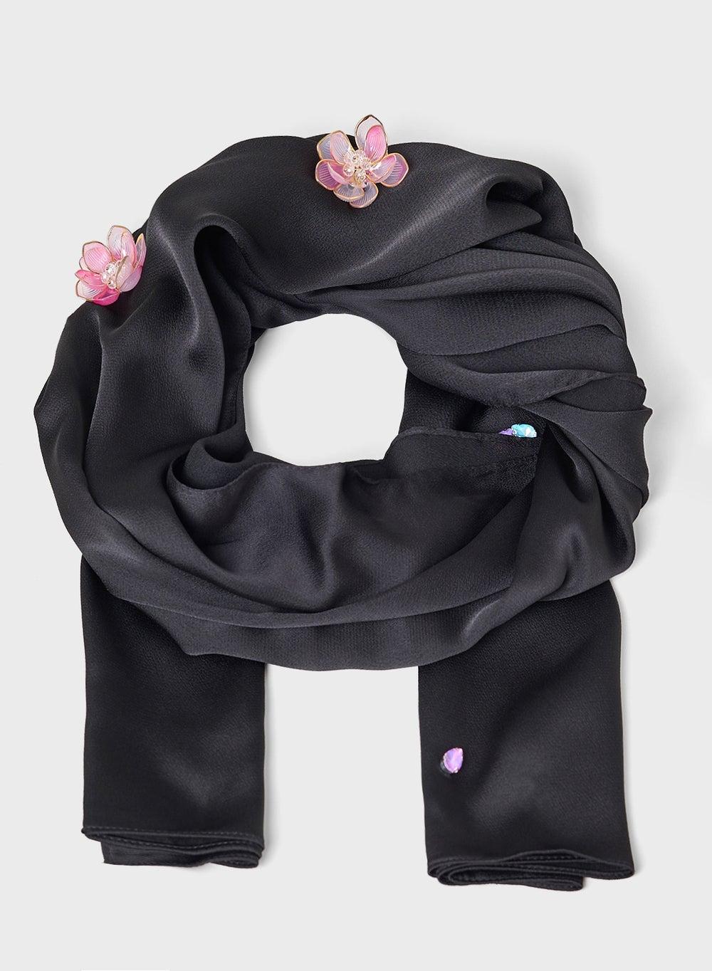 Khizana Floral Embellished Elegant Long Hijab - Women’s Wear - Image 1