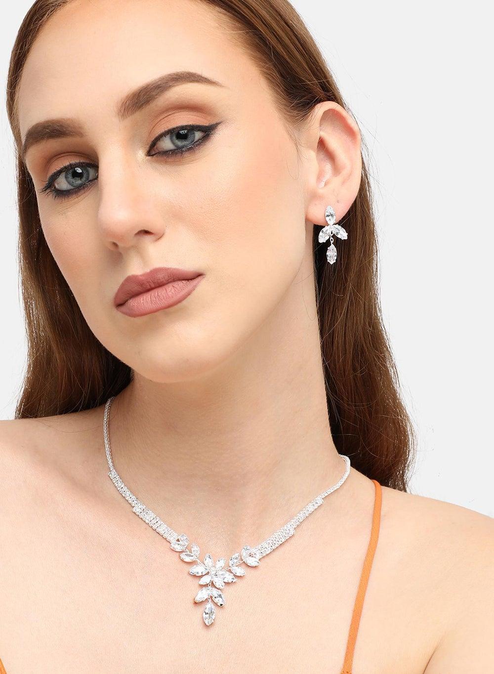 SOHI Glamorous Silver Plated Traditional Jewelry Set - Image 1