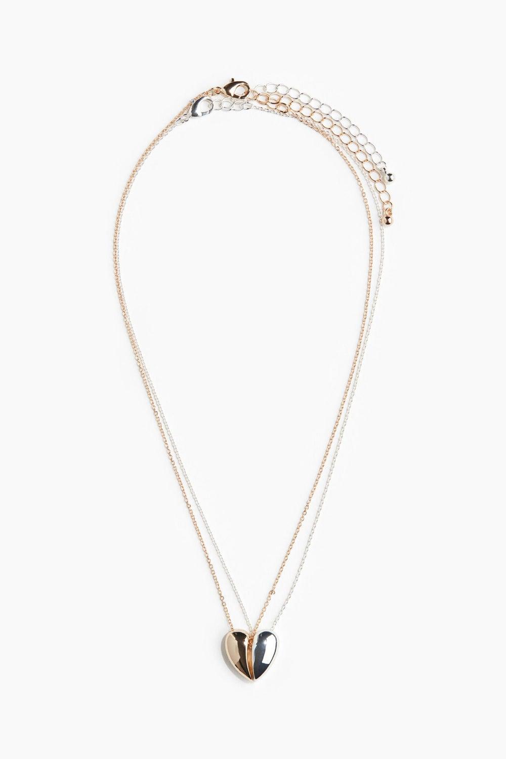 H&M Twin Heart Friendship Necklace Set – Two Tones - Image 1