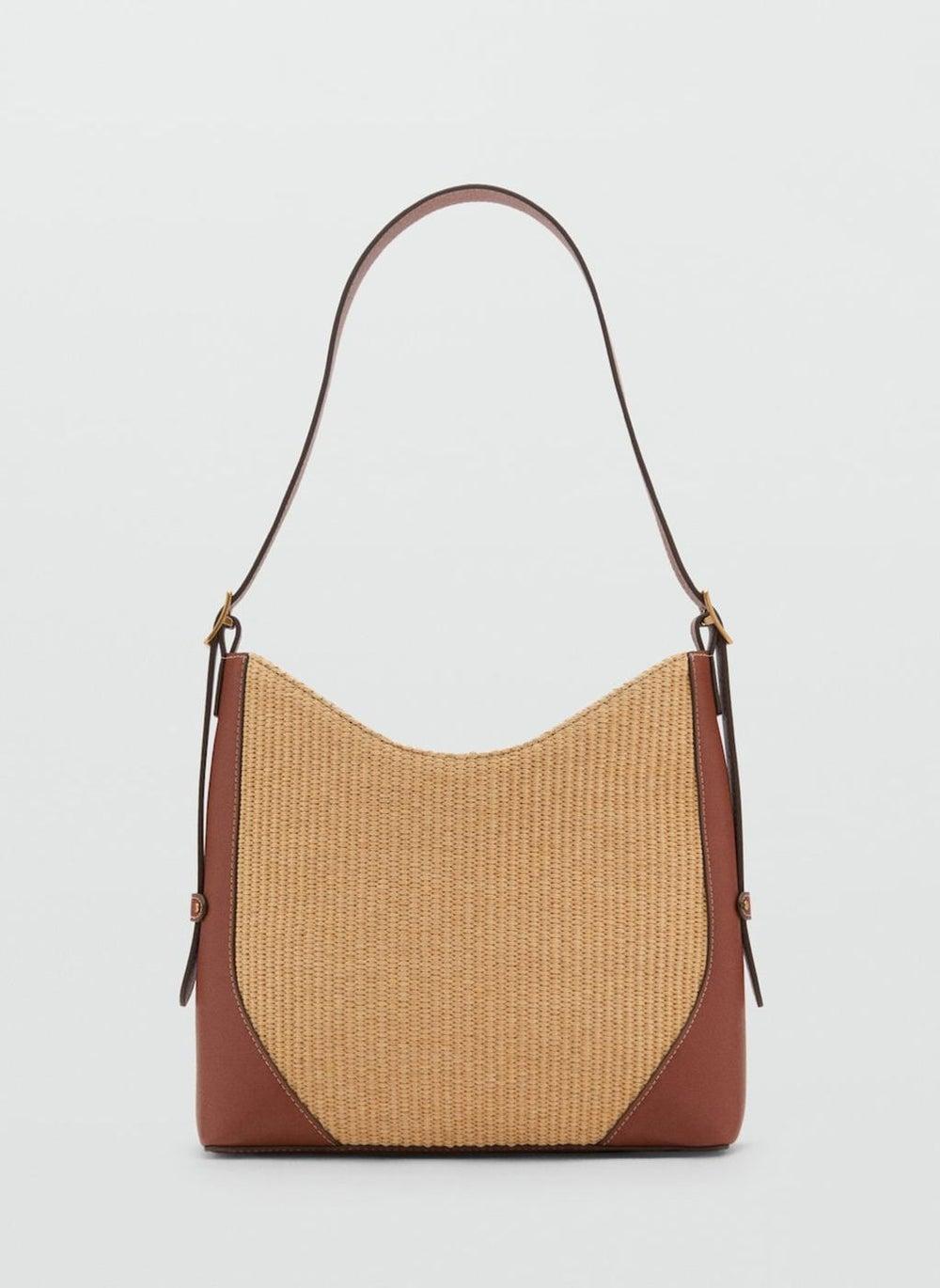 MANGO Chic Raffia-Effect Medium Canvas Shoulder Bag - Image 1