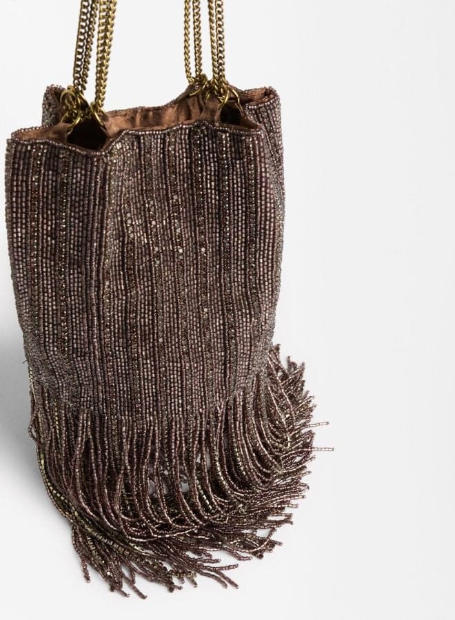 PARFOIS Brown Beaded Fringe Party Bag for Women - Image 1