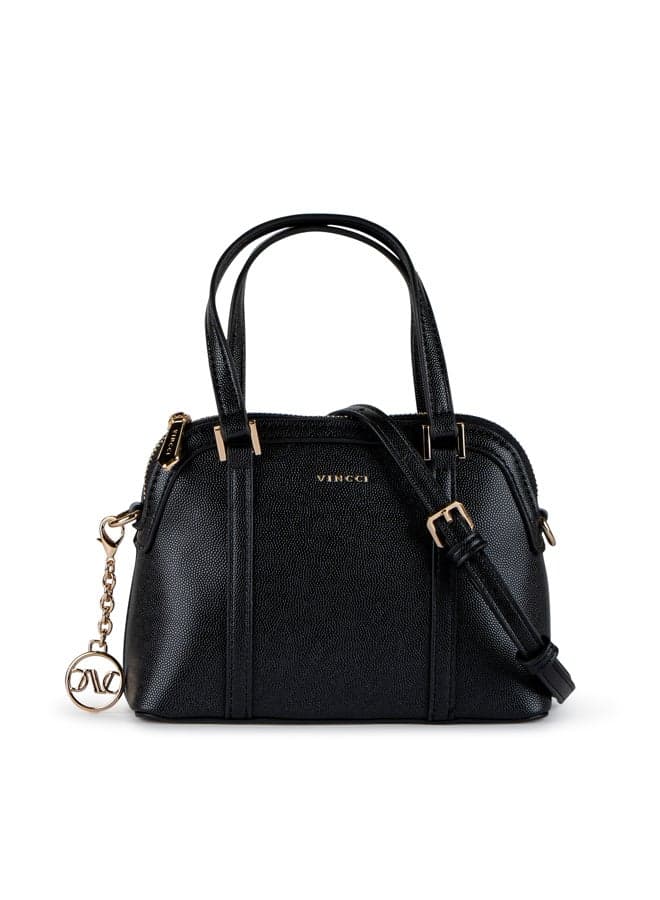 Vincci Elegance: Chic Black Satchel with Chain Detail - Image 1
