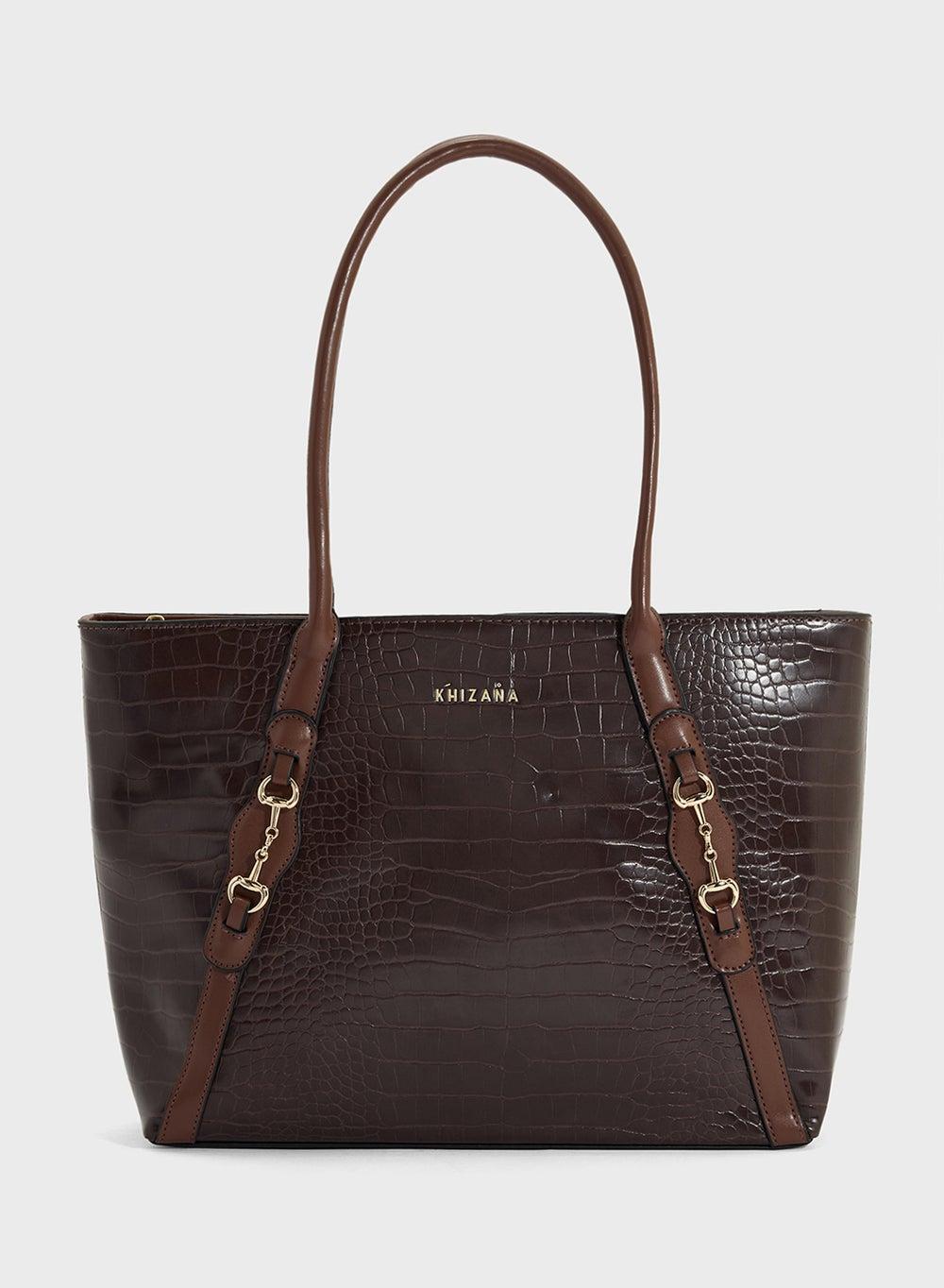 Khizana Croc Tote with Elegant Horse Bit Detail - Image 1