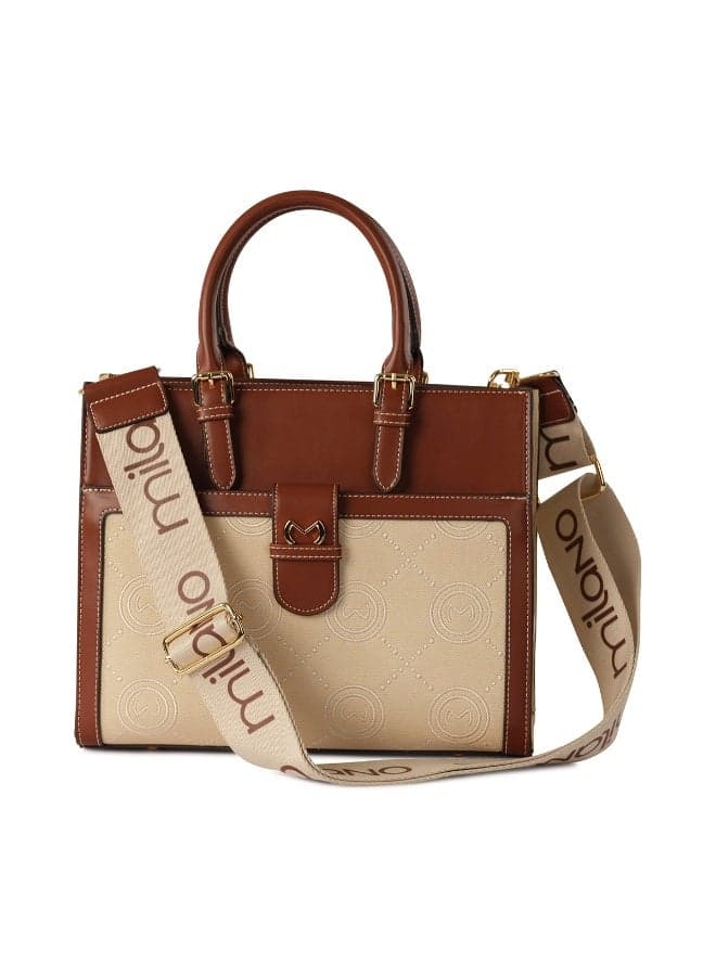 Milano ArooFa Beige Tote - Elegant Monogram Design - Image 1