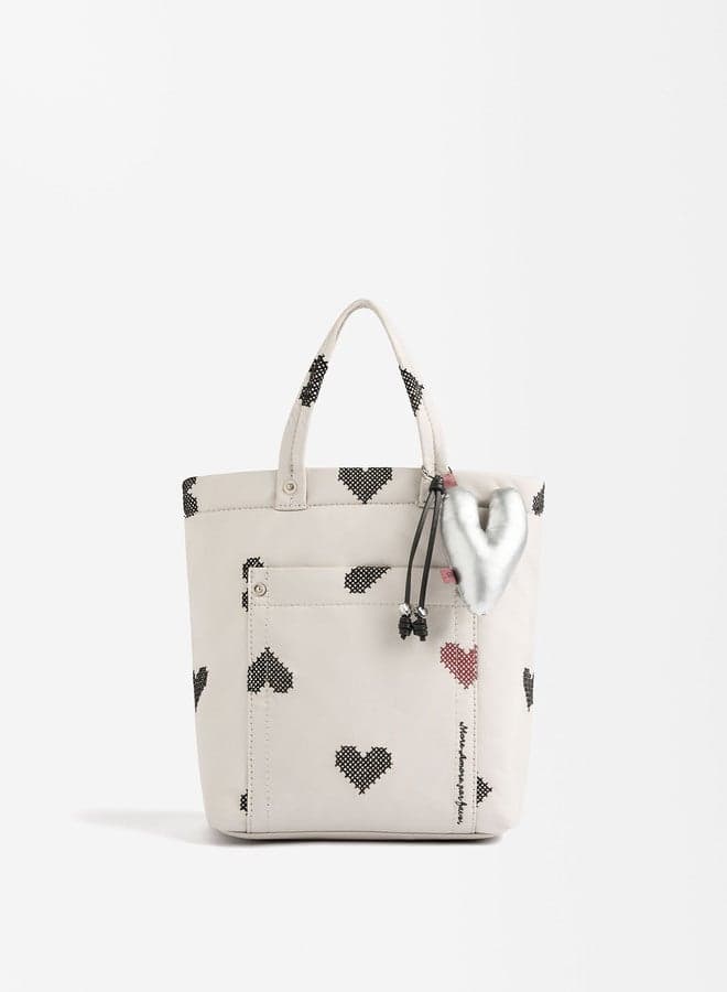 PARFOIS Ecru Elegance: Chic Color Block Tote with Pendant - Image 1