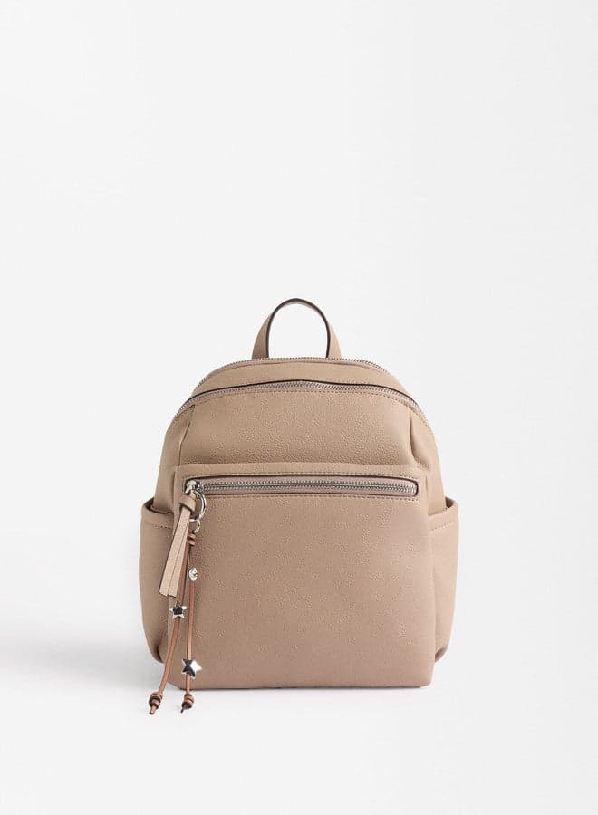 PARFOIS Taupe Textured Women's Backpack with Elegant Pendant - Image 1