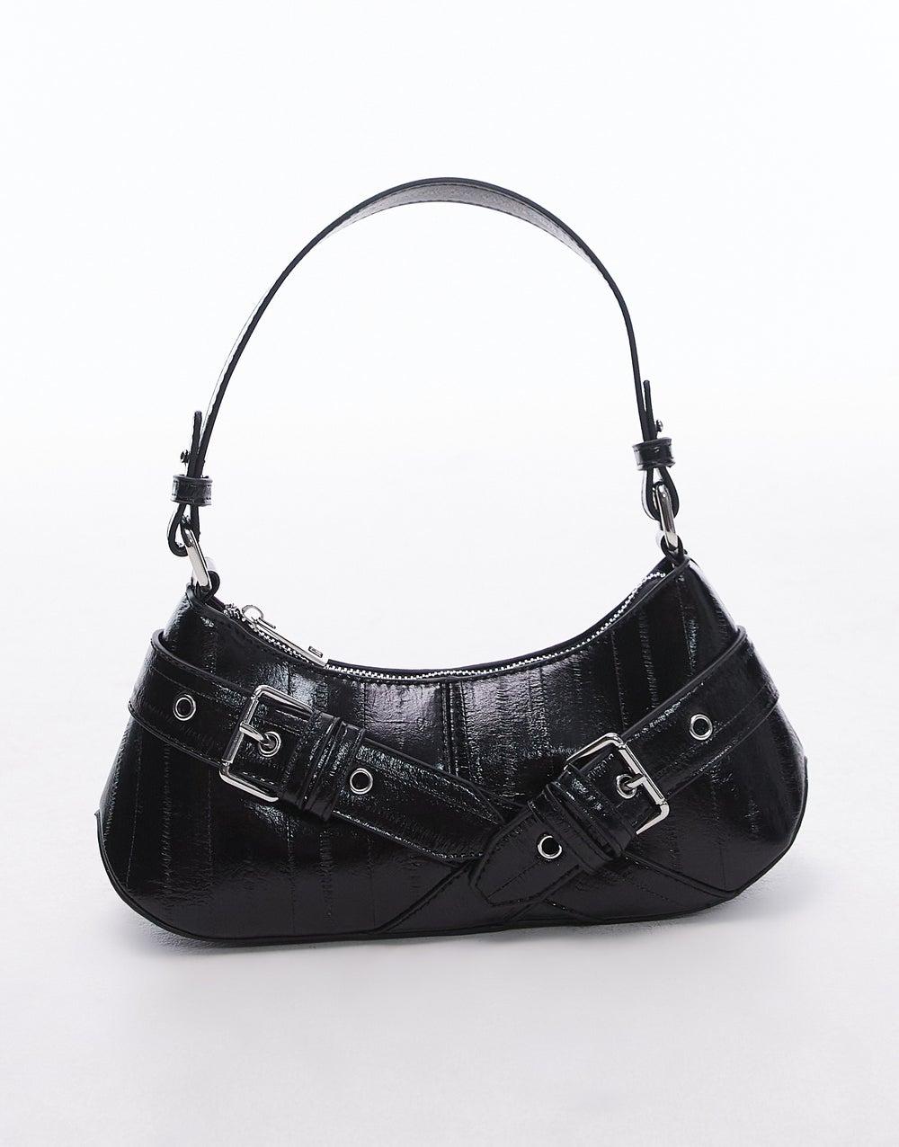 Topshop Saira Black Buckle Shoulder Bag for Women - Image 1
