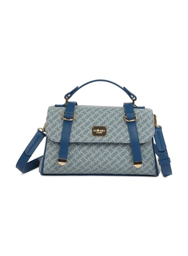 Milano Aynoor-Satchel: Elegance in Blue Pindot Monogram - Image 1