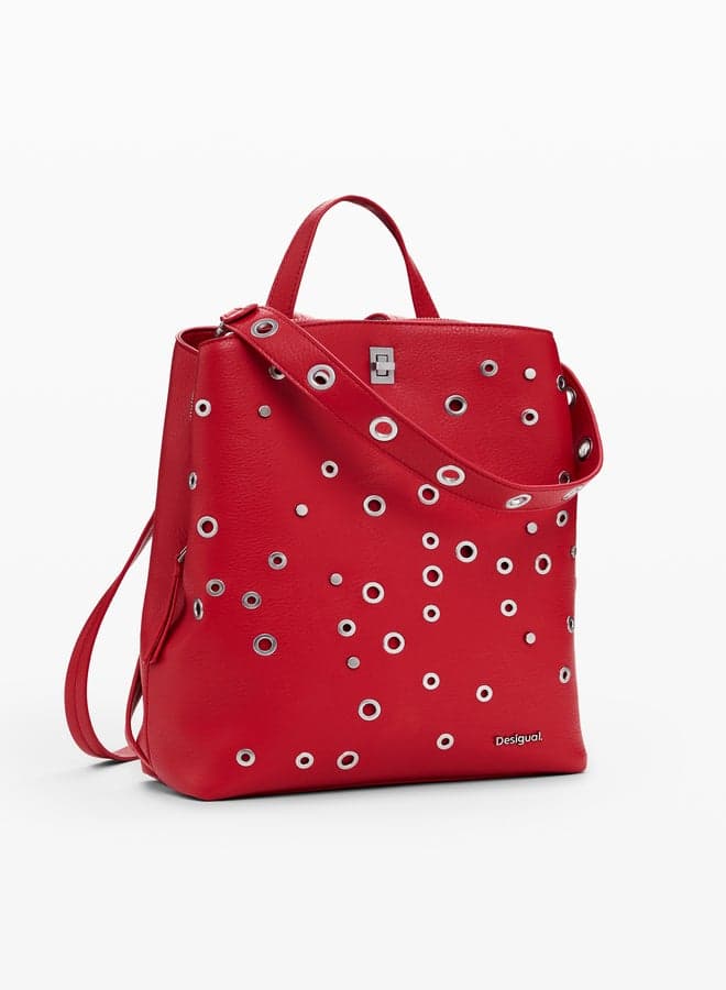 DESIGUAL Red Elegance: Medium Studded Women's Backpack - Image 1