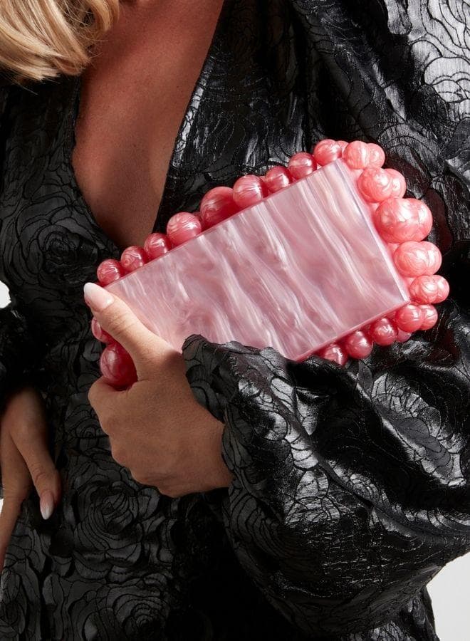 DAZED&ENGAGED Pink Pearlescent Acrylic Clutch for Elegant Evenings - Image 1
