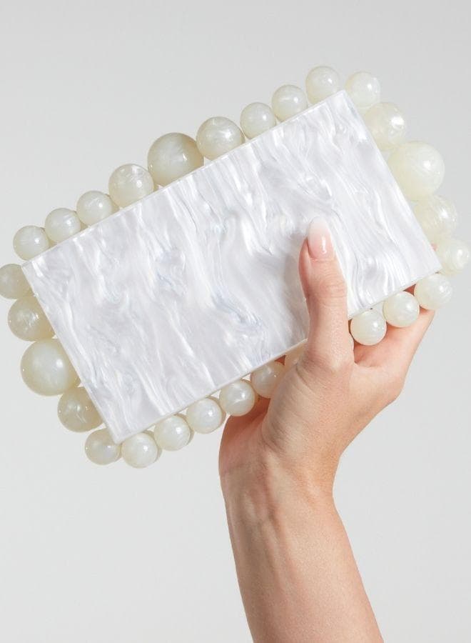 DAZED&ENGAGED Bridal White Luxe Acrylic Clutch with Pearl Trim - Image 1