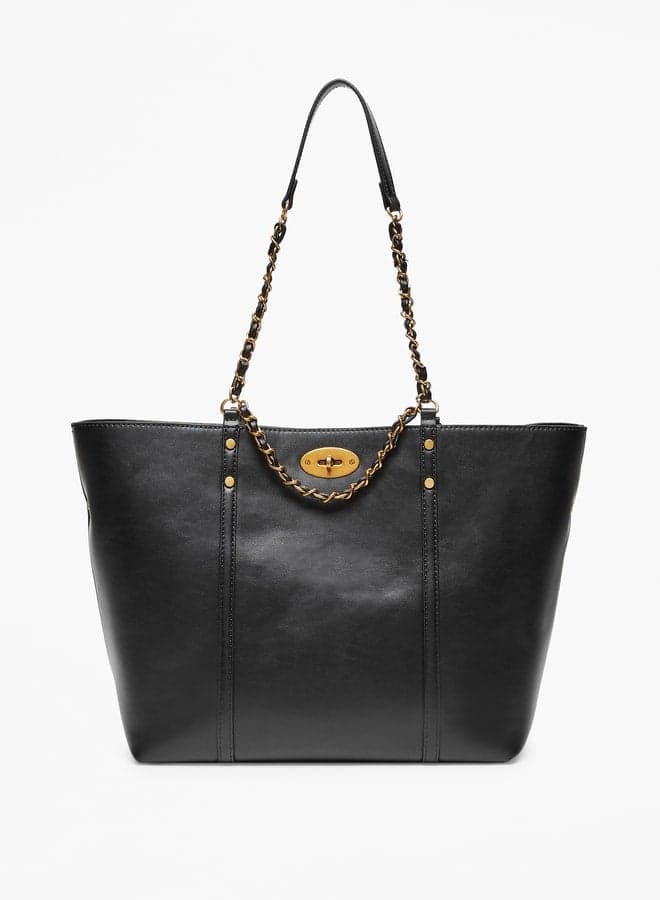 Flora Bella Solid Tote - Elegant Twist Lock with Chain Detail - Image 1