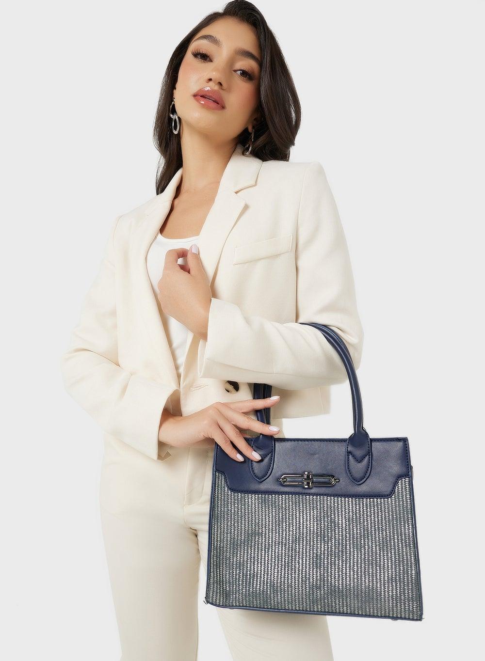 ELLA Women's Elegant Satchel with Chic Fabric Contrast - Image 1
