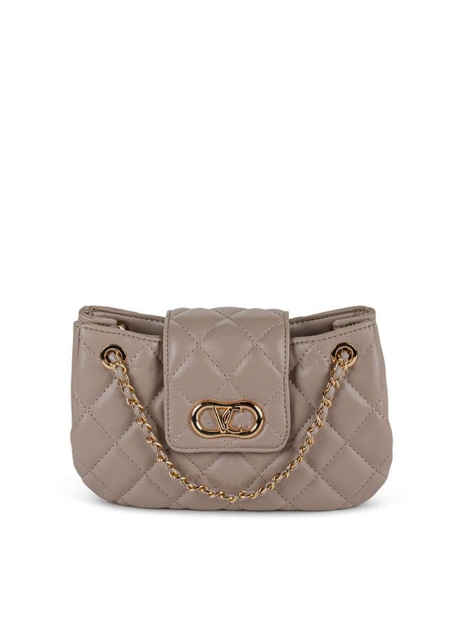 Vincci Beige Elegance: Quilted Shoulder Bag with Chain Detail - Image 1