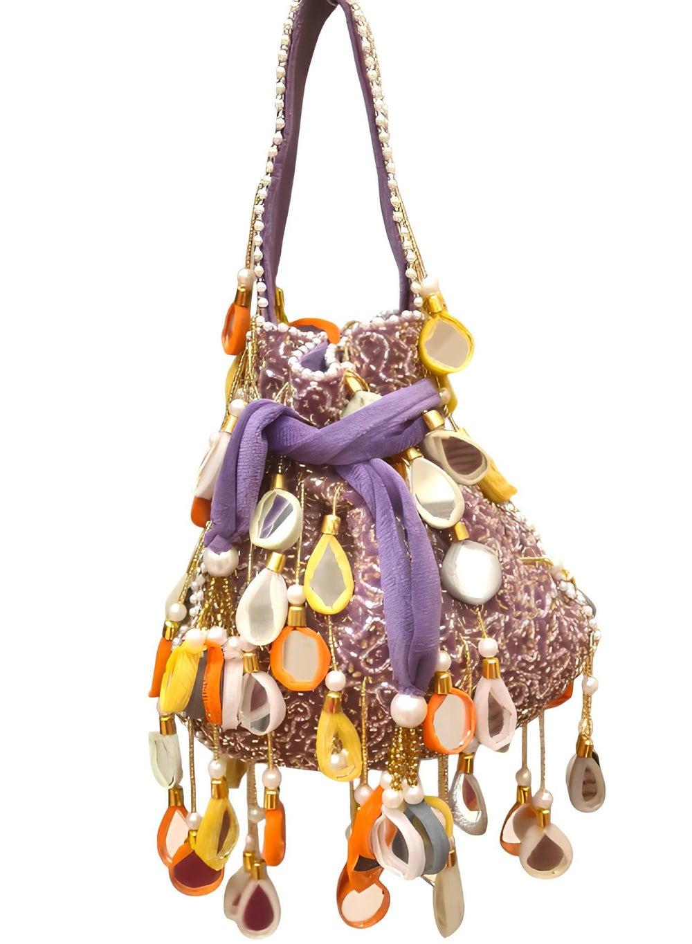 Harsha's Glam Clutches Mirror Tassel Potli Elegance - Image 1