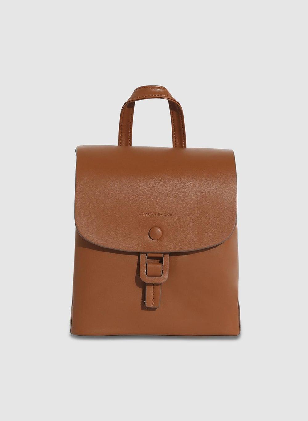 Haute Sauce Buckle Flap Backpack - Chic Brown Elegance - Image 1