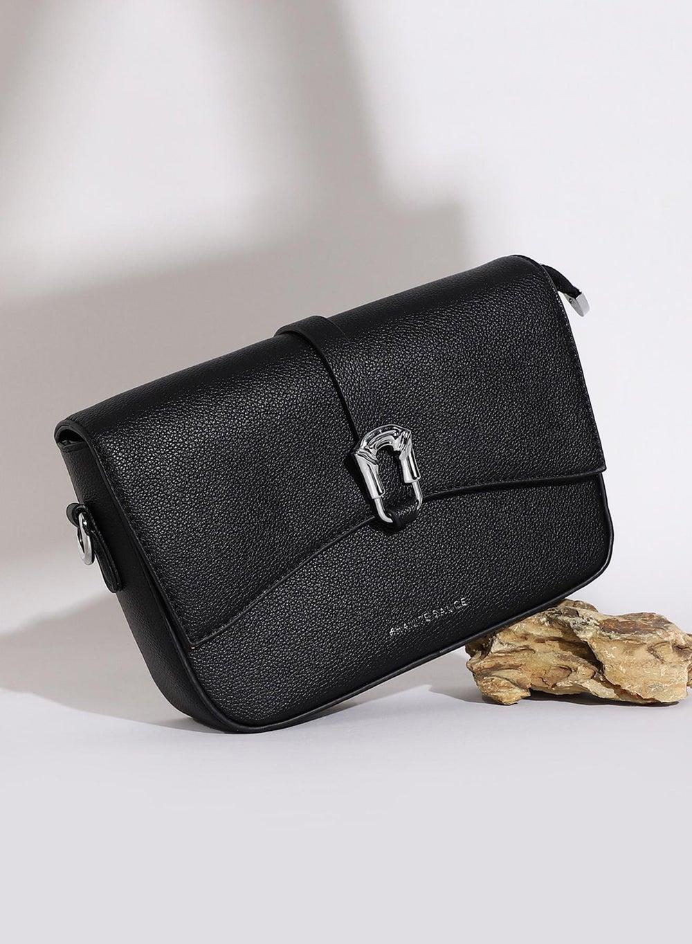Haute Sauce Midnight Black Hanging Buckle Sling Bag for Women - Image 1