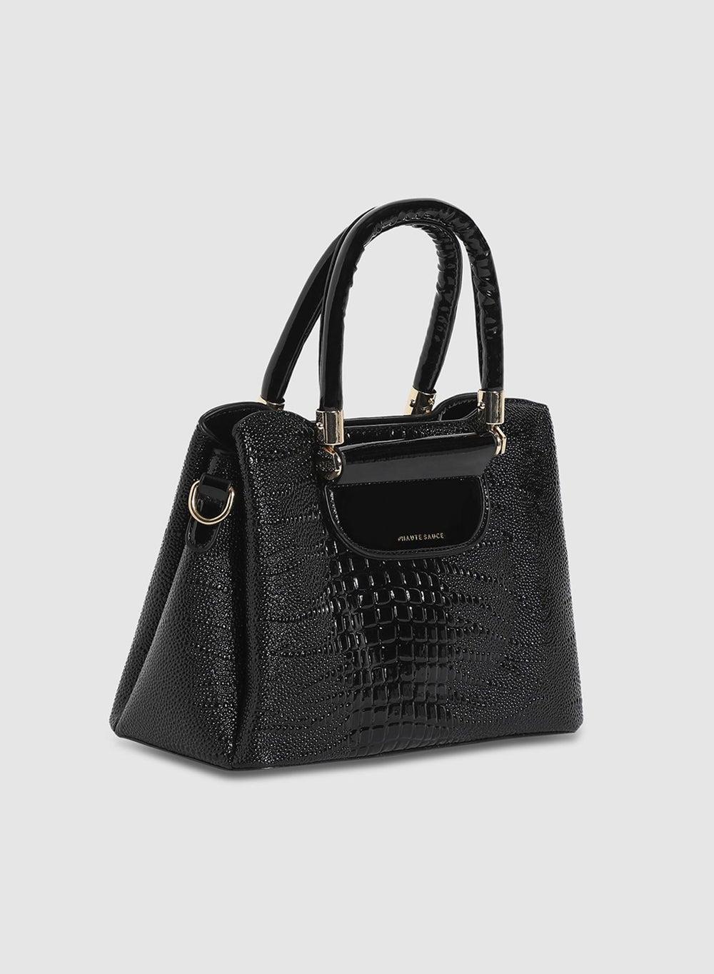 Haute Sauce Croc-Embossed Handbag - Timeless Black Elegance - Image 1