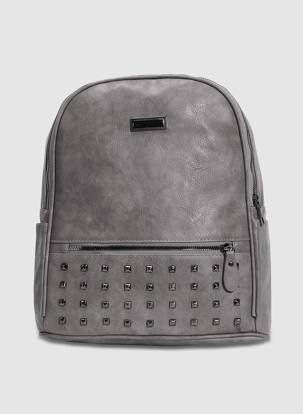 Haute Sauce Grey Studded Backpack – Chic Elegance for Women - Image 1
