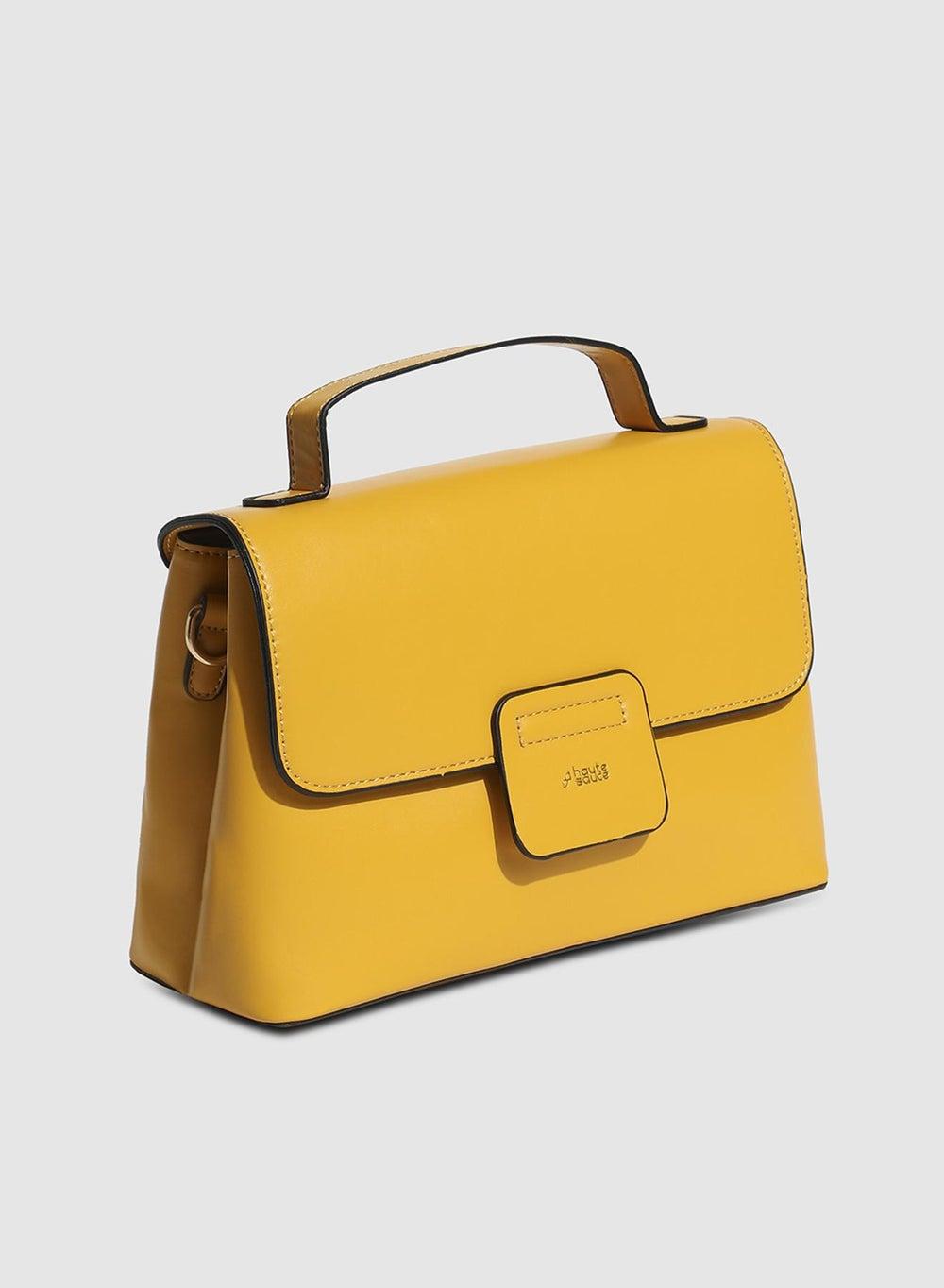 Haute Sauce Yellow Structured Flap Handbag - Chic Elegance for Women - Image 1