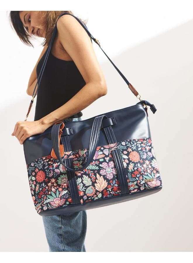 Chumbak Navy Batik Bloom Elegant Work Tote for Women - Image 1