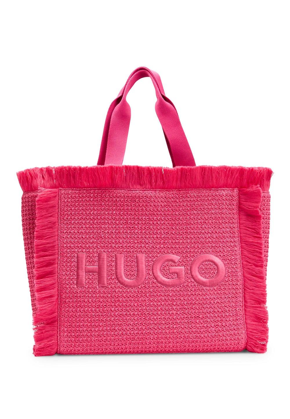 HUGO Embroidered Raffia-Effect Fringe Tote for Women - Image 1